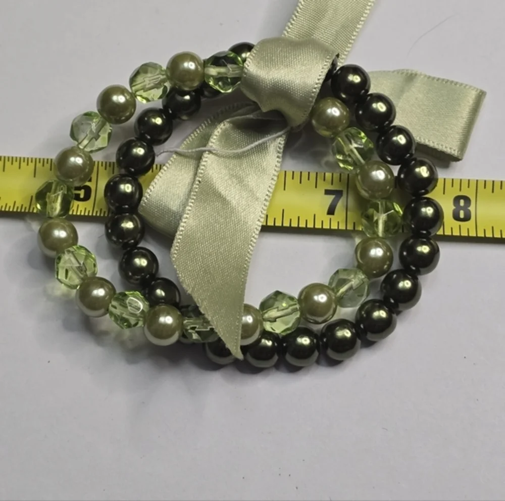 Treska Olive And‎ Lime Green Beaded Bracelet Set New